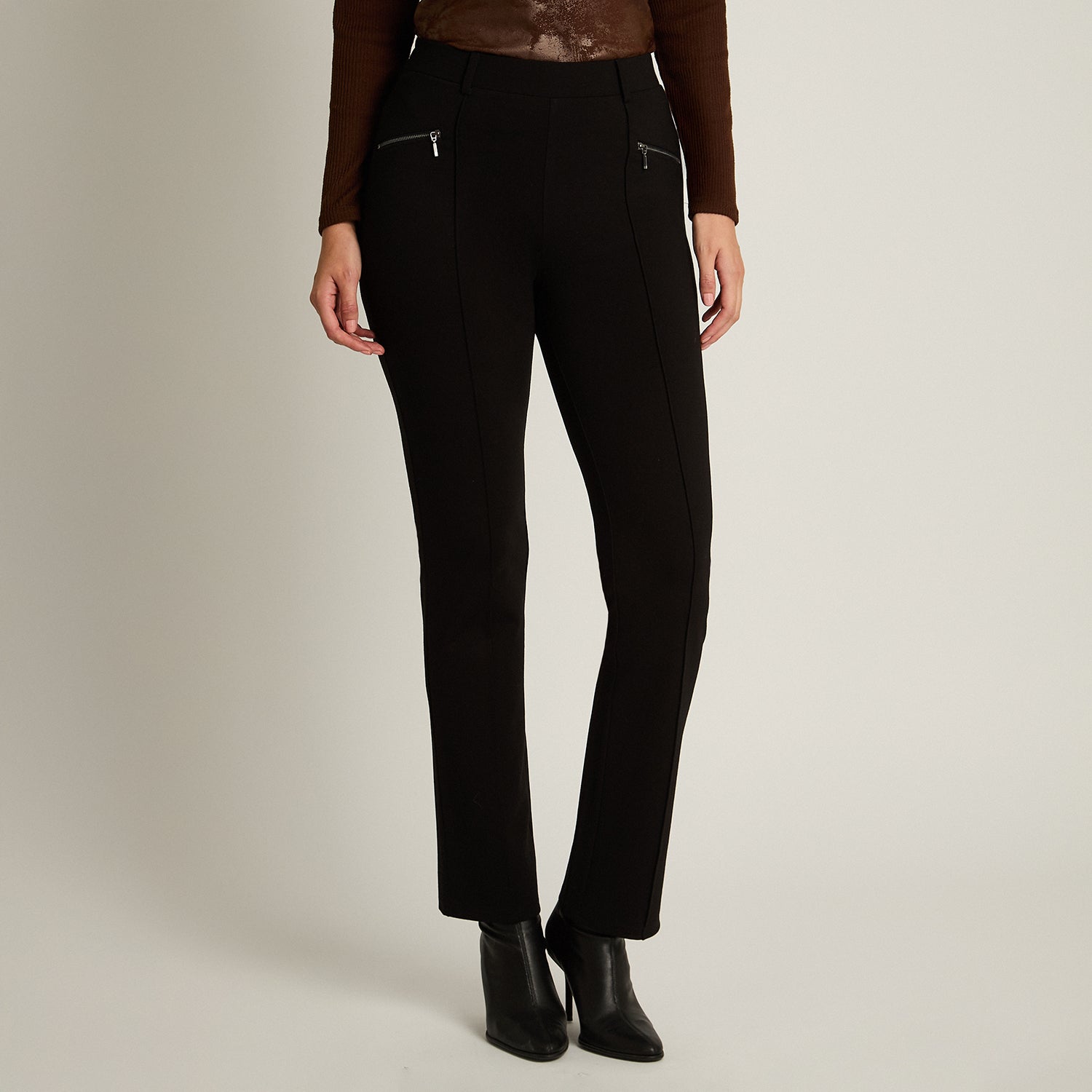 Calza Negro Elasticidad Media Sin Forro Calce Normal Tela Punto